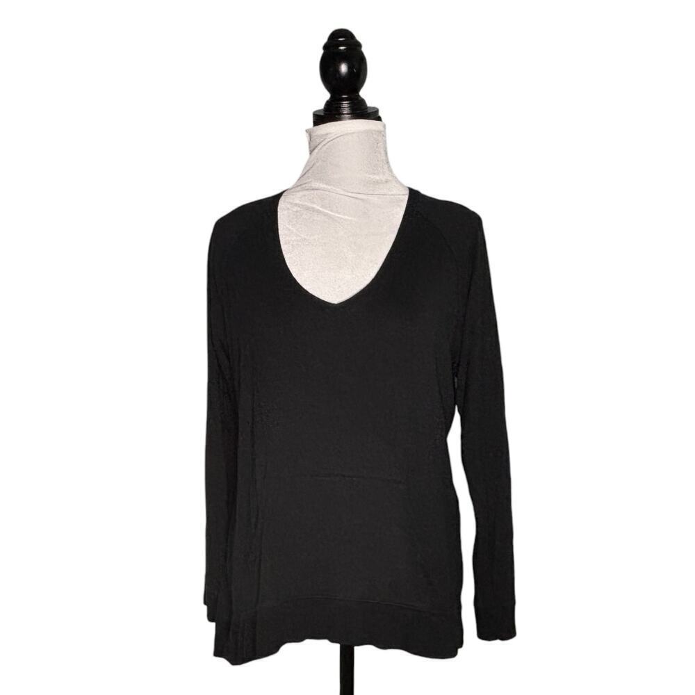 Victoria's Secret V-Neck French Terry Long Sleeve Top Black Size Large